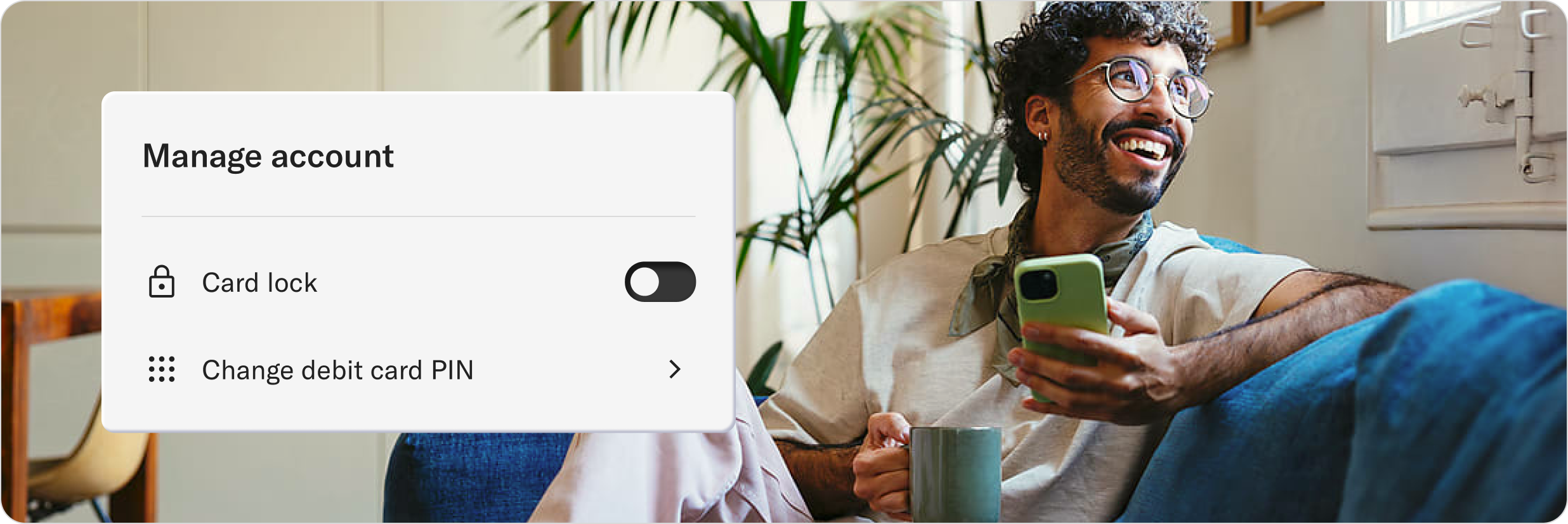 Betterment Checking "Manage account" screen with controls to lock the card and change the debit card PIN.
